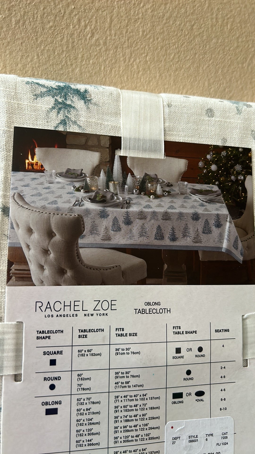 Rachel Zoe Tablecloth Christmas Oblong New 60”x84” Evergreen Trees Glitter Dots