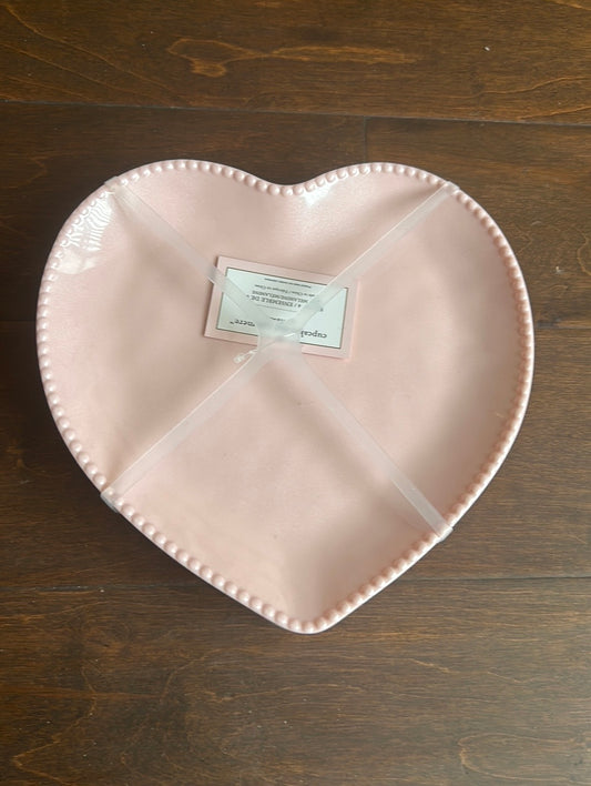 Cupcakes & Cashmere Set Of 4 Melamine Pink Heart Shaped Salad Plates New
