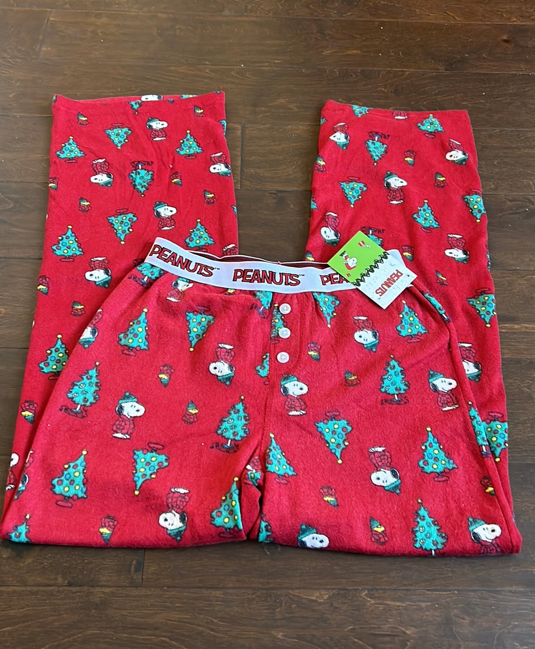 Peanuts womens Christmas Trees Snoopy Pajama Pants New Sz S Red