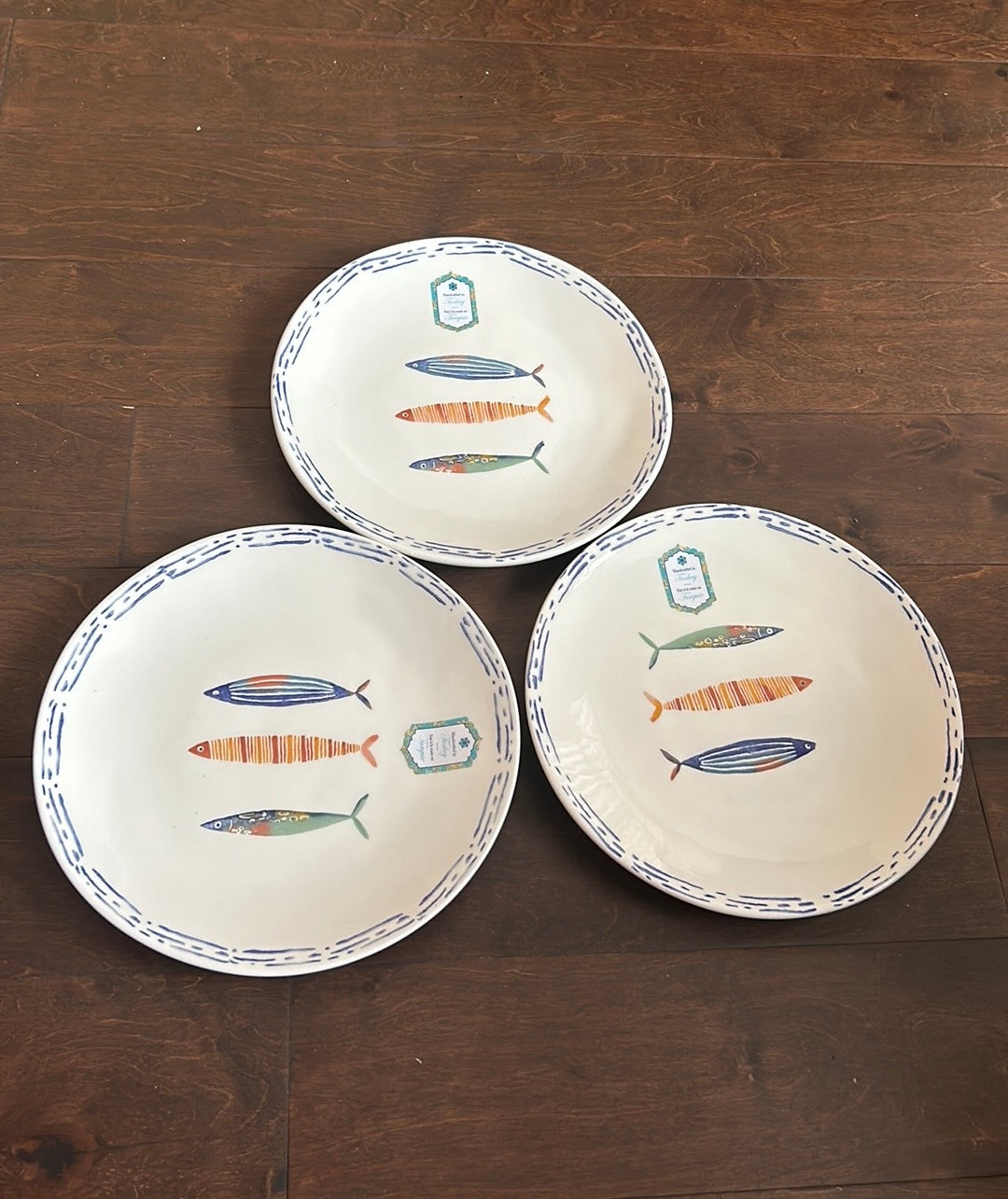 3 Papart Colorful Swimming Fish 10 3/4" Dinner Plates Handpainted Turkey NEW