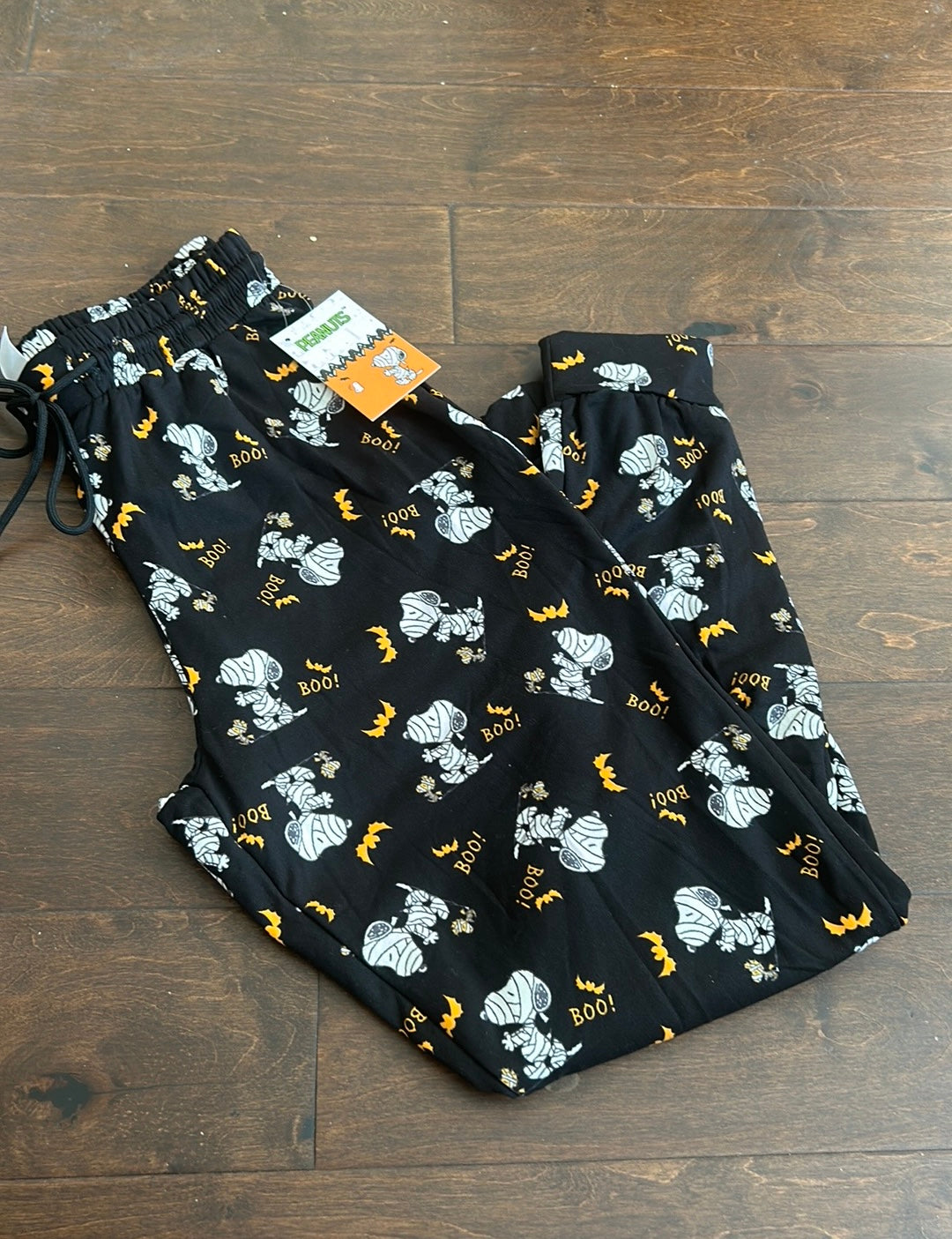 Peanuts womens Halloween Snoopy Mummy Bats Boo Pajama Pants Sz L Fleece Lined