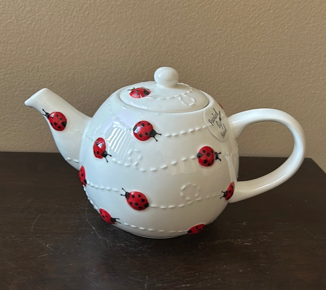 Lang New Ladybug Embossed Pattern Teapot Hand Painted