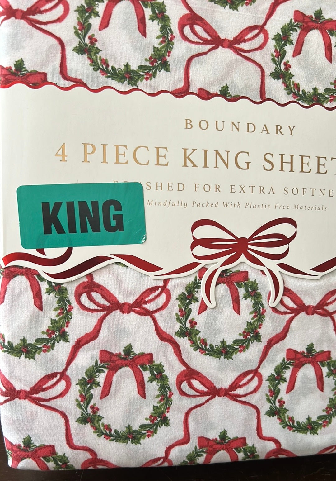 New 4 Pc King Sheet Set Christmas Wreath Holiday Red Green