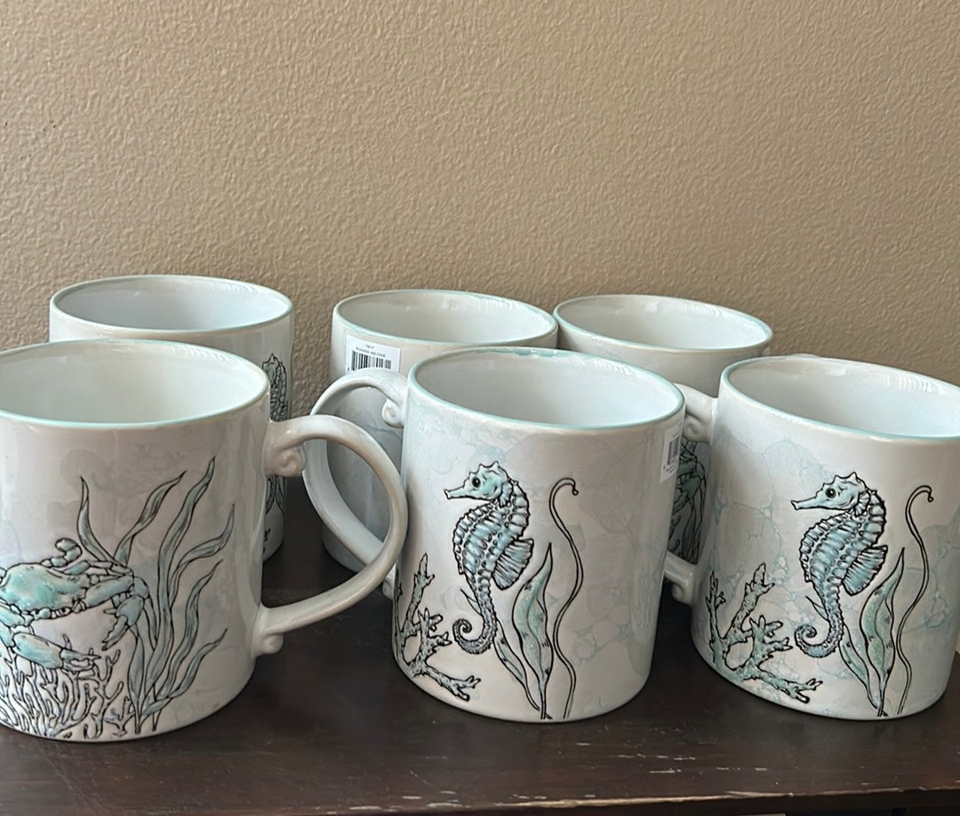 Spectrum Set Of 6 Mugs New Crab Seahorse Marine Life Sea Cove Island