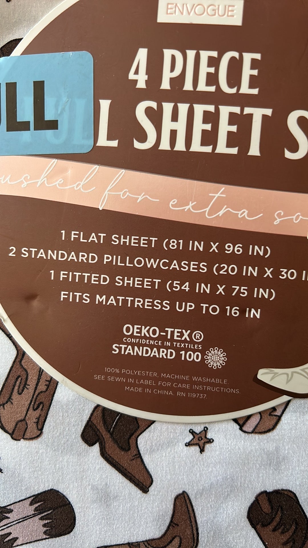Envogue sheet Set Western Themed Cowboy Boots Print Full Size New