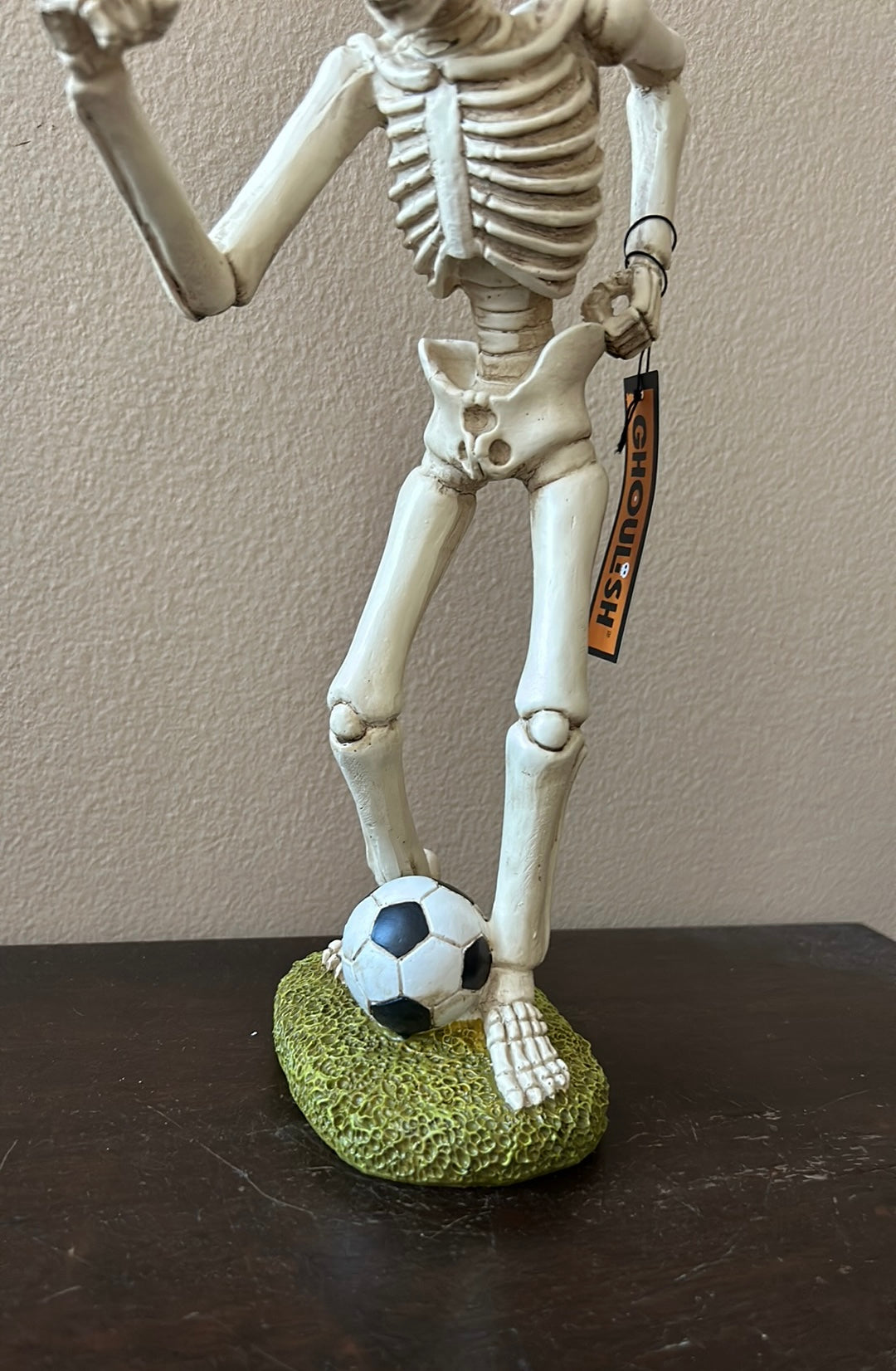 New Skeleton Playing Soccer Halloween Decor Figurine 11.5” Tall