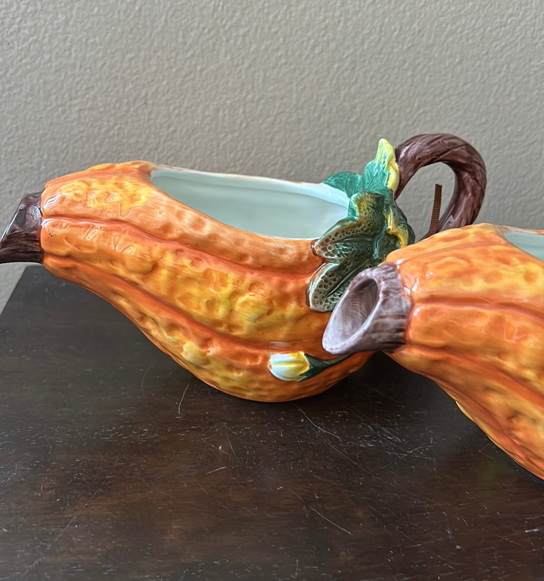 Heritage Harvest Set Of 2 Gravy Boat  Dishes New Pumpkin Fall Thanksgiving