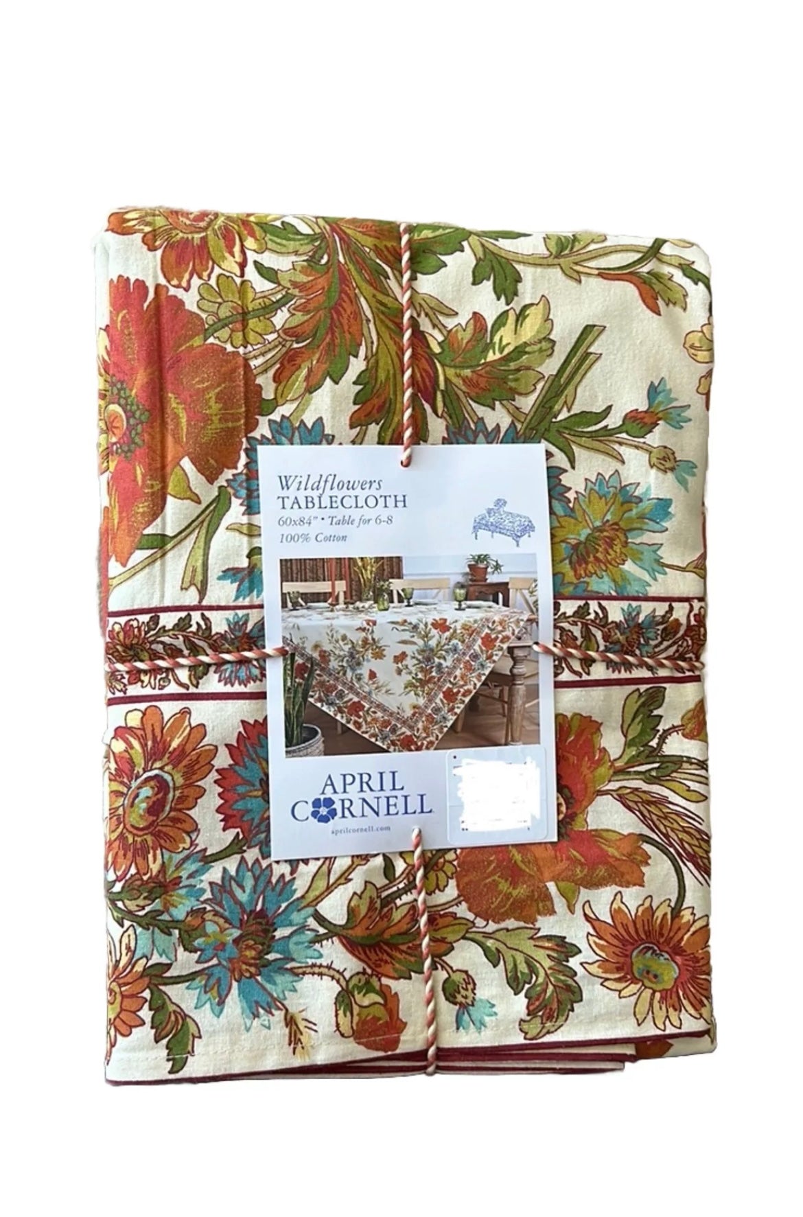 April Cornell Linen Tablecloth Wildflowers Size 60"x 104” Floral Fall Sunflowers