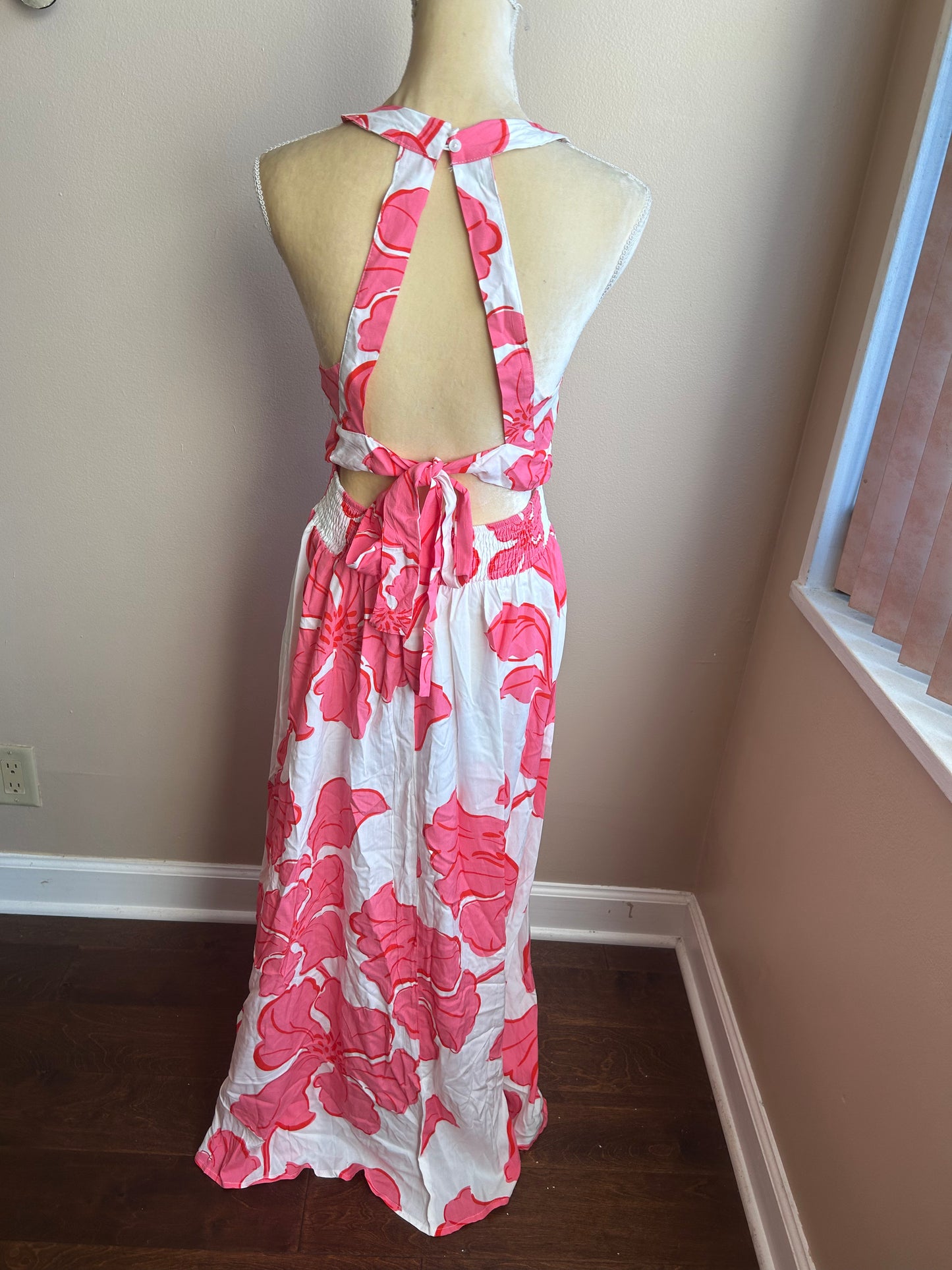 Abel the Label Anthropologie Paloma Maxi Dress NWT White Pink Sexy Back