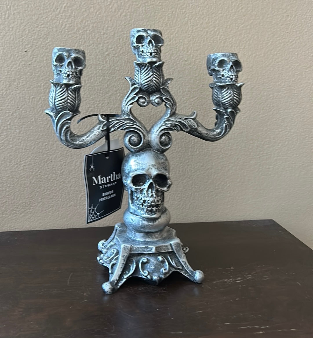 Martha Stewart Halloween Skull Gothic Candelabra Gold 3 Arm Taper Candle Holder