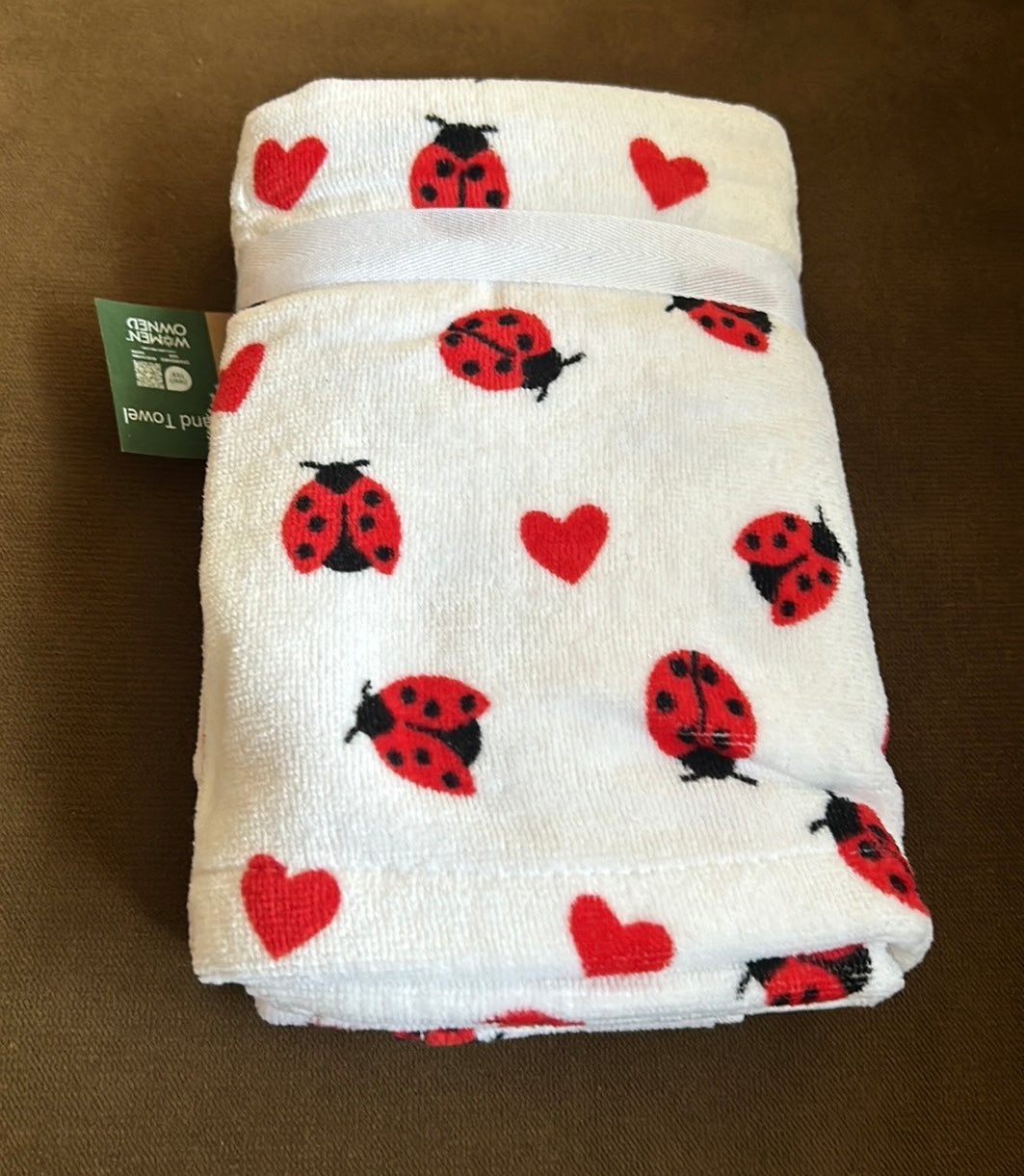 Casaba Set Of 2 Hand Towels Eco Friendly New Ladybug Hearts