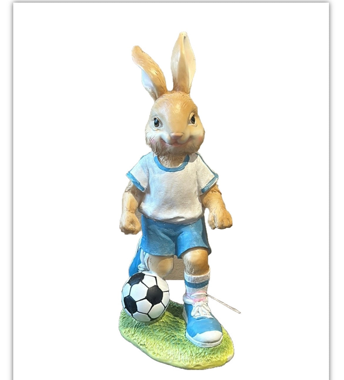 Cute Easter Bunny Playing Soccer New Figurine 13.5” Tall