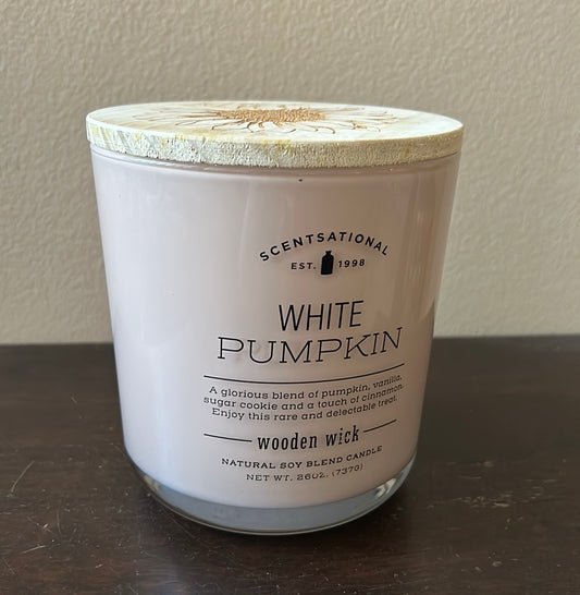 Scentsational White Pumpkin  Candle  Glass Jar 26oz Soy Wax Blend Woodwick