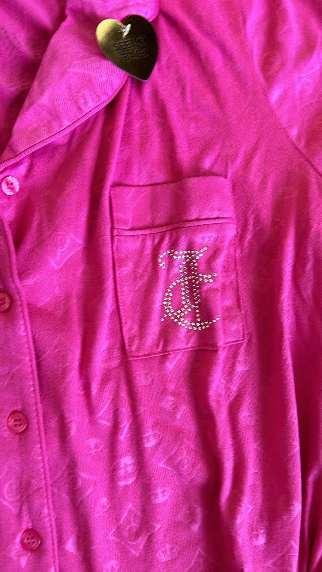 Juicy Couture Pj Set Women’s Sz XL Elite Pink Rhinestones Logo Front & Back New