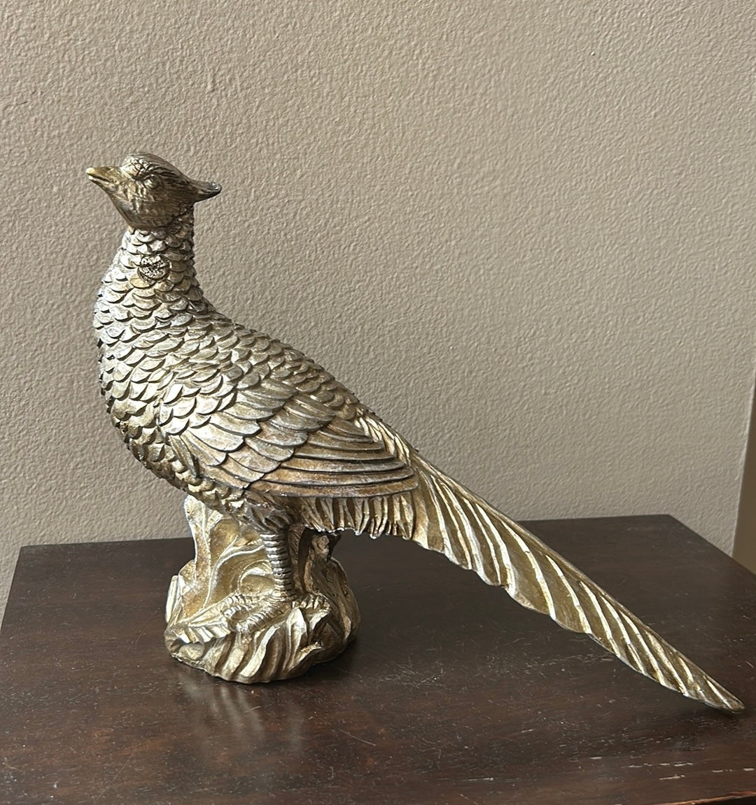 New Dull Gold Pheasant Centerpiece Fall Thanksgiving 9” Tall