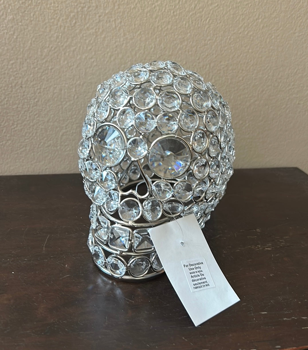 New Crystal Skull Face Silvertone Halloween Decor 5.5” Tall