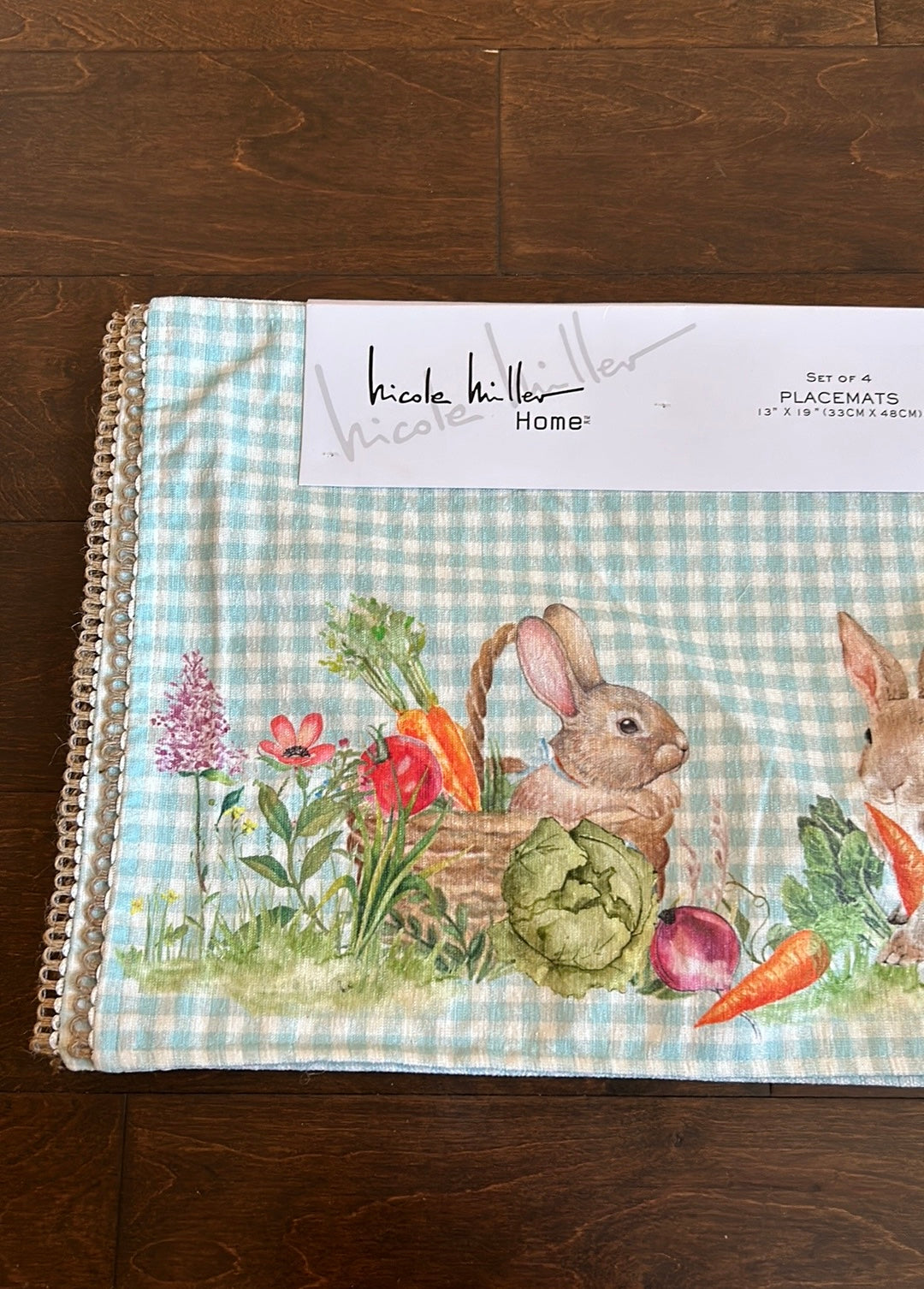 Nicole Miller Spring Garden Easter Bunny Floral Placemats Set Of 4 Plaid