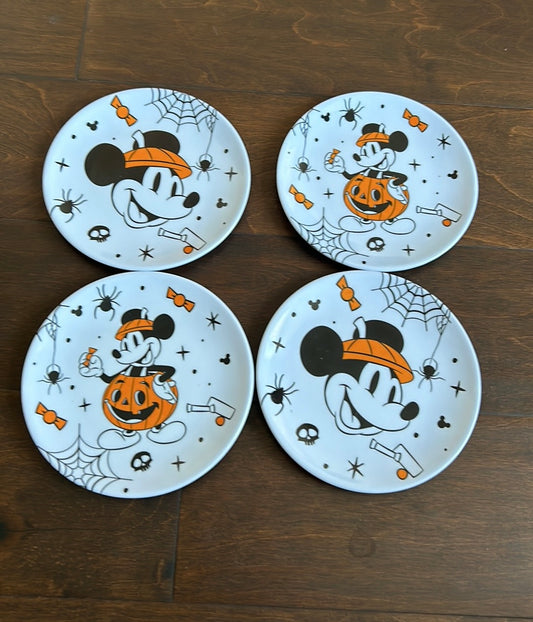 Disney Mickey Mouse Halloween Set Of 4 Melamine Appetizer Plates 2 Designs