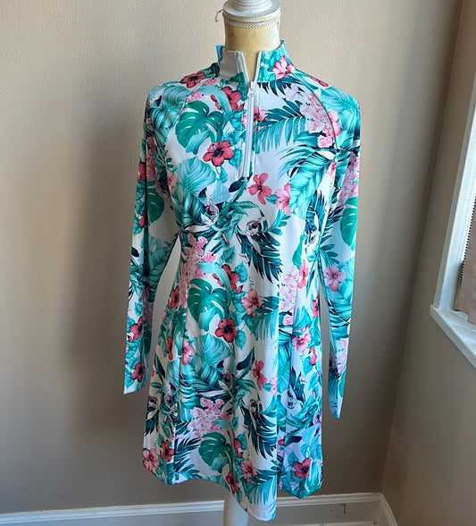 NWT Tommy Bahama Womens Golf Dress With  Shorts  long sleeves upf 50 Tropical