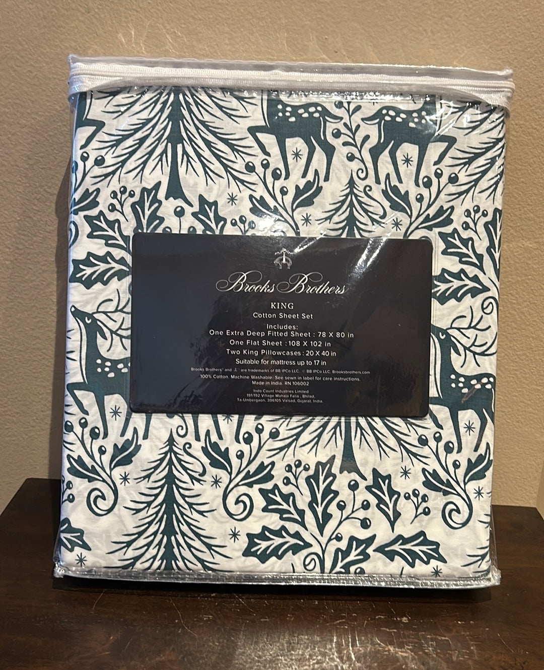 Brooks Brothers Sheet Set King Christmas Reindeer Holly Berry Evergreen Trees