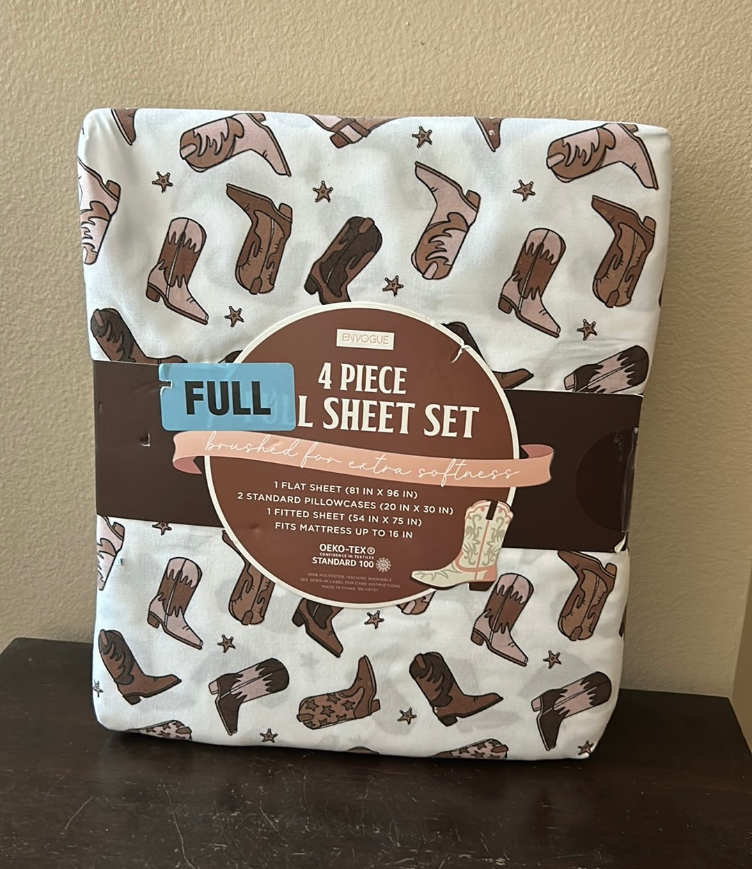 Envogue sheet Set Western Themed Cowboy Boots Print Full Size New