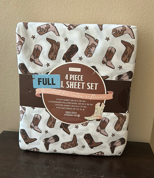 Envogue sheet Set Western Themed Cowboy Boots Print Full Size New