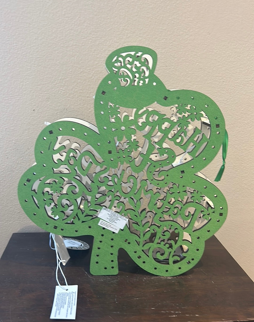 New St Patrick’s Day Wood Clover Light Up Green 3D 14” Tall