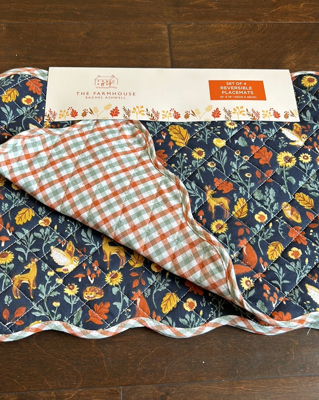 Rachel Ashwell Quilted Placemats set Of 4 New Fox Fall Autumn Sunflowers