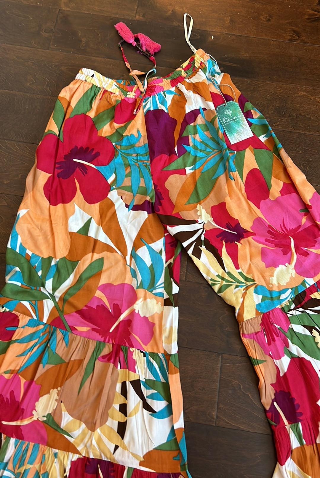 True Destinations Resort Wear Flare Pants Beach Coverup sz New Floral Tropical