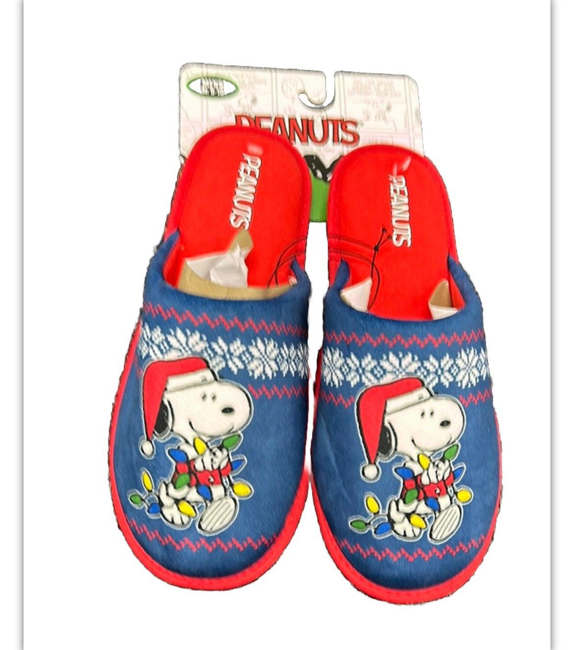 Peanuts Snoopy Men’s Christmas Slippers Snowflake Sz 9/10 New