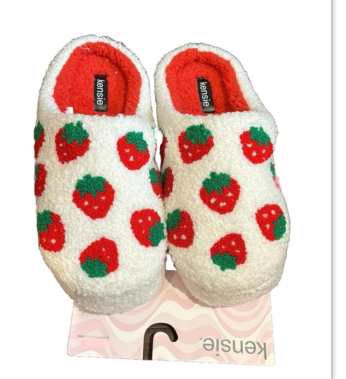 Kensie Womens Faux Sherpa Memory Foam Slippers Strawberry New Valentines