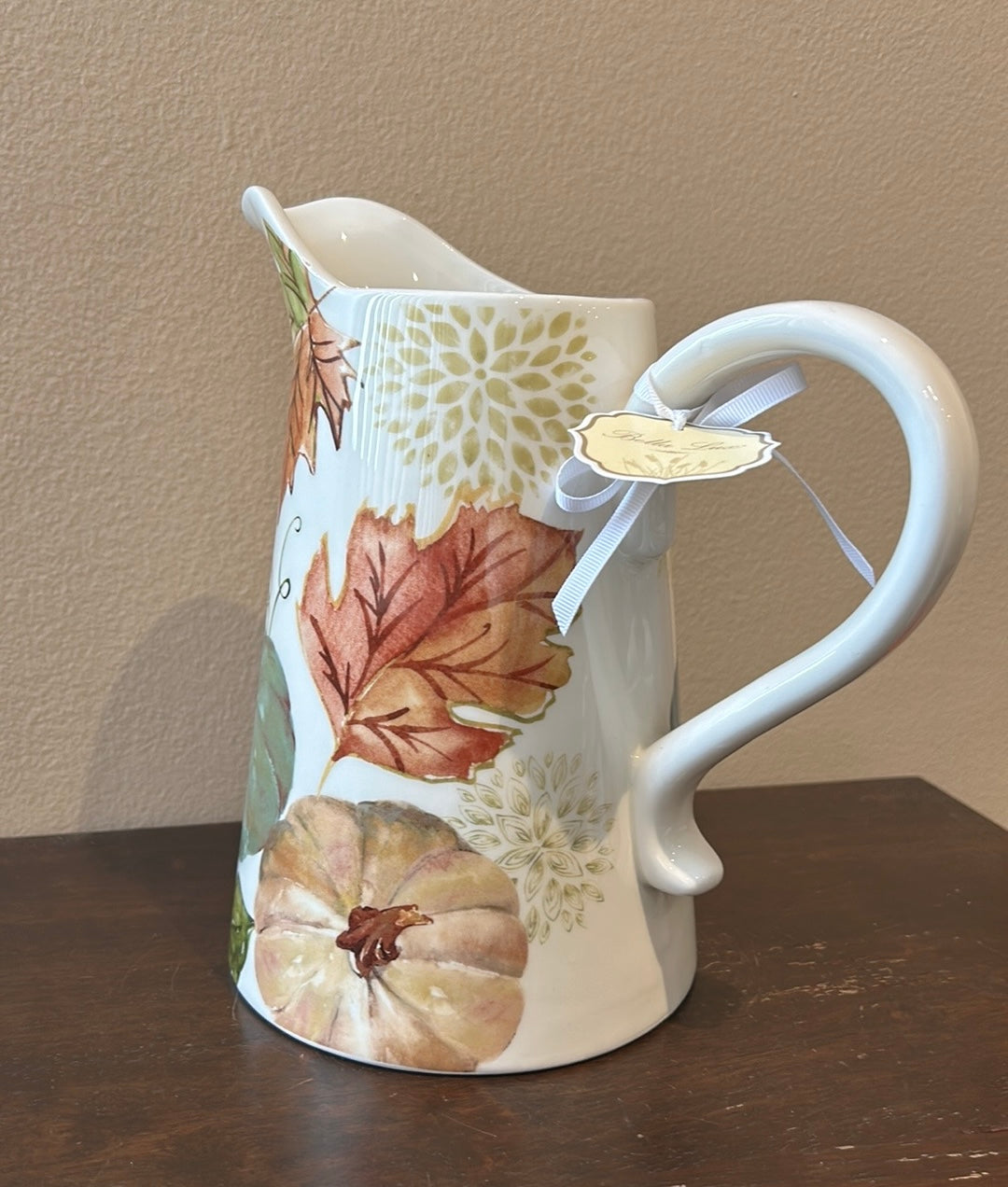 Potters Studio Pitcher Pumpkins Fall Leaves Berries Thanksgiving Ceramic New