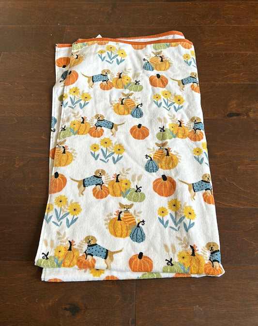 Envogue Cotton Velour Bath Towel New 28”x54” Sunflowers Dogs Fall Pumpkins