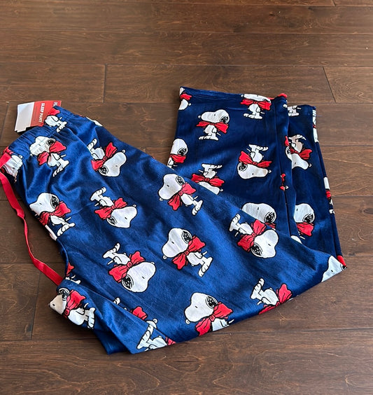 Snoopy Mens Pajama Pants Christmas Snowflakes New Blue Sz L