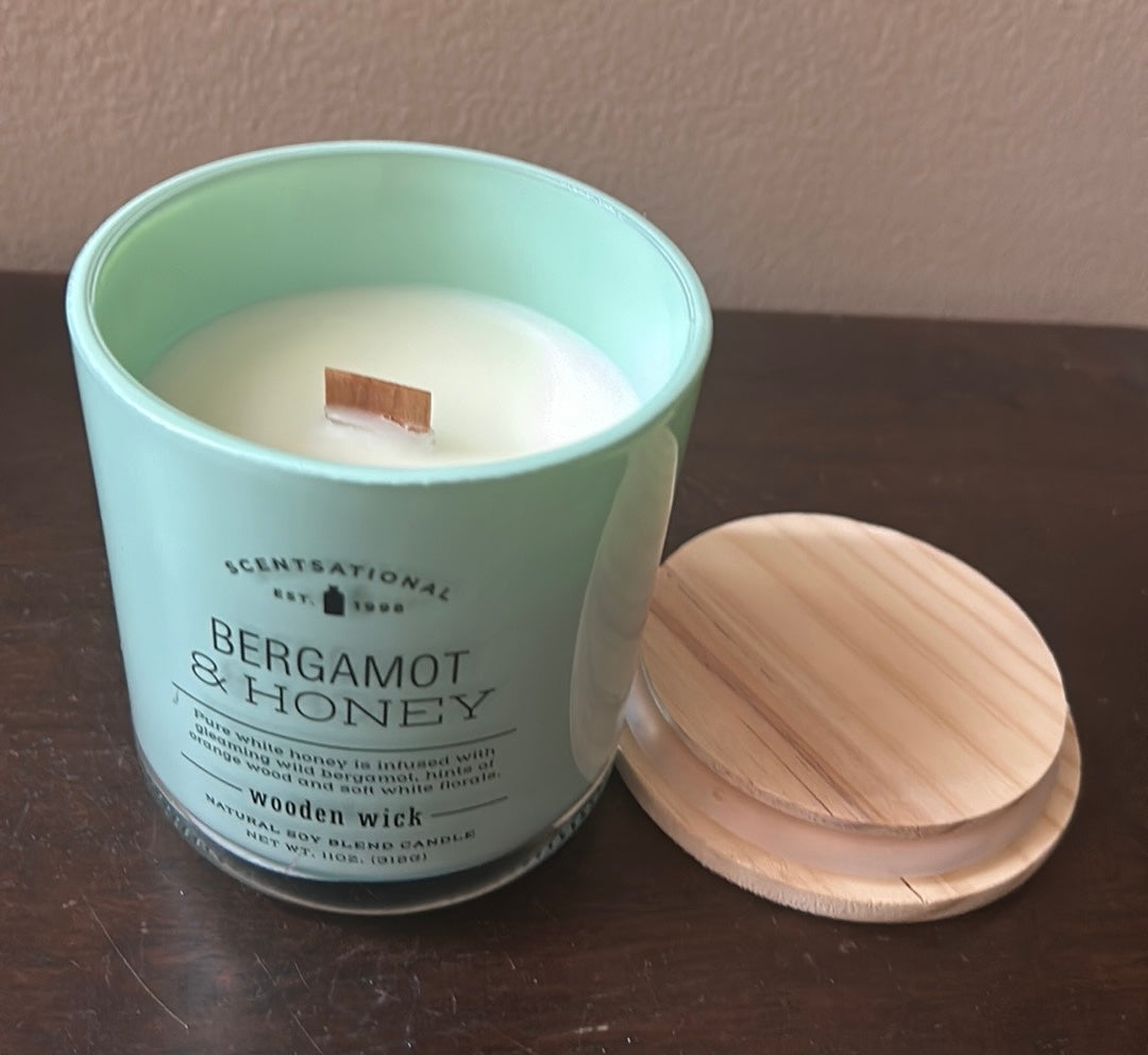 Scentsational Bergamot Honey Candles Wood Wick New Soy Blend 11 Oz