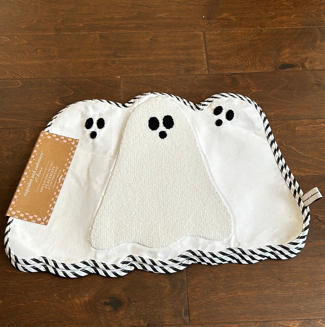 Cupcakes & Cashmere Set Of 4 Halloween Placemats Cotton Ghost Black & White New