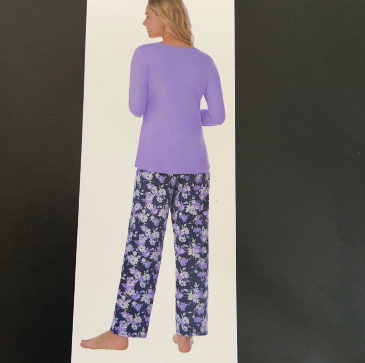 Ellen Tracy 2 Piece Pajama Set Sz L Purple Floral  Printed Pants NWT Long Sleeve