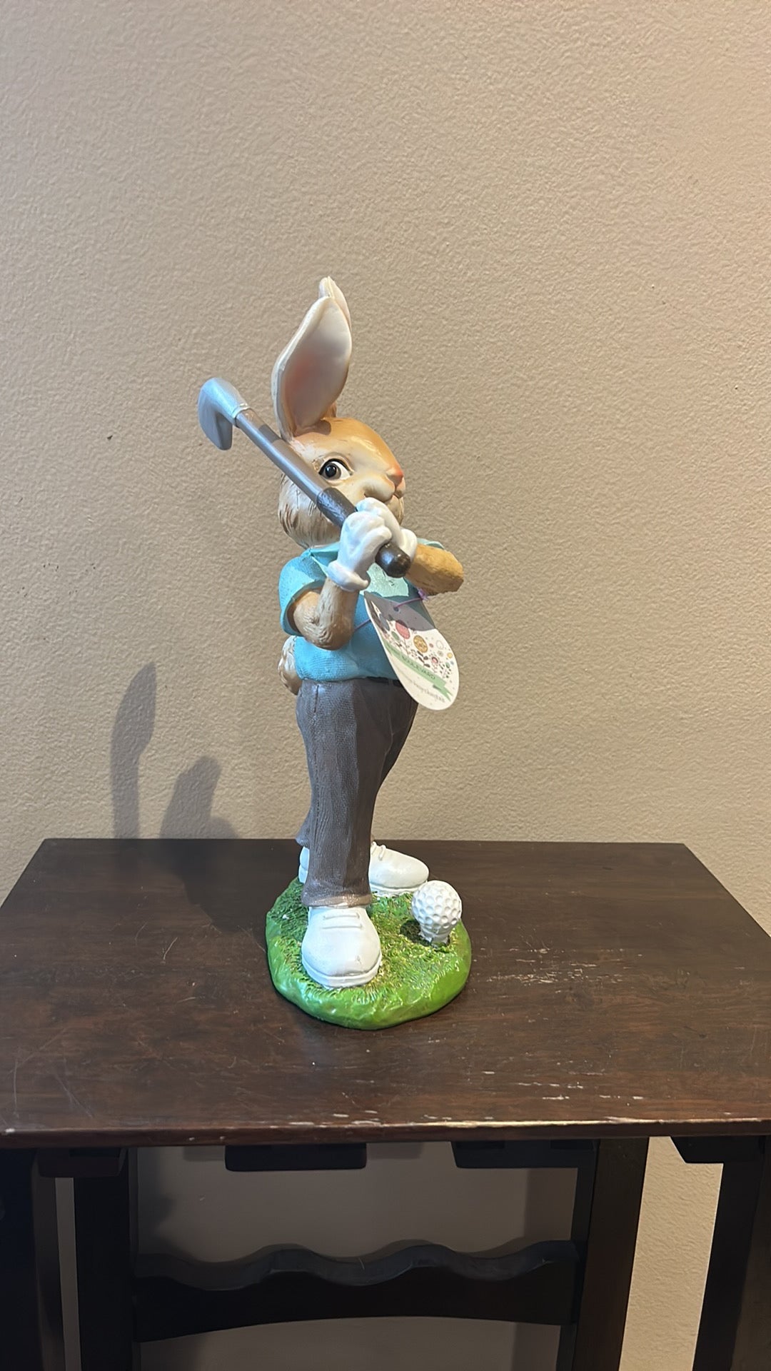 Cute Easter Bunny Playing Golf New Figurine 13” Tall