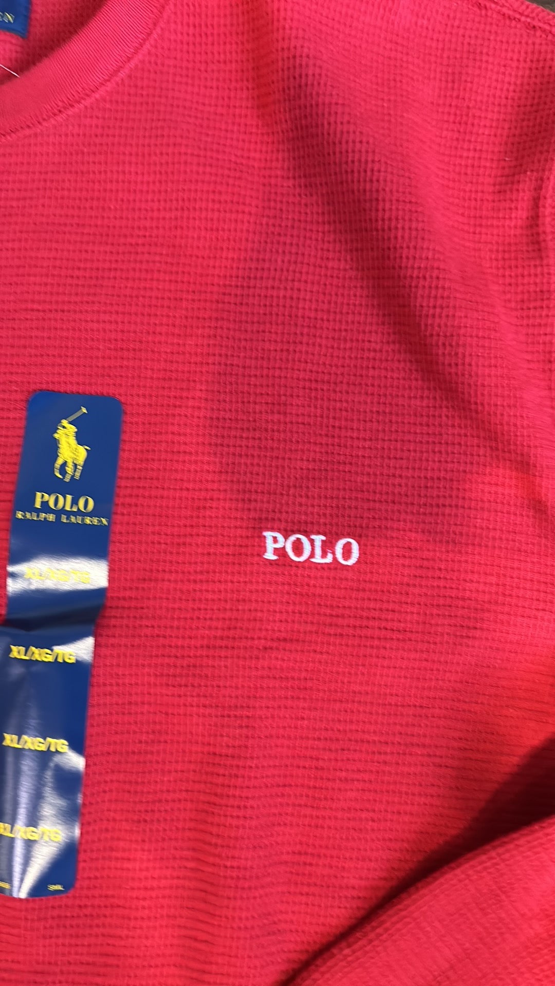 Polo Ralph Lauren Mens Waffle Knit Long Sleeve Tshirt Sz XL Thermal Red