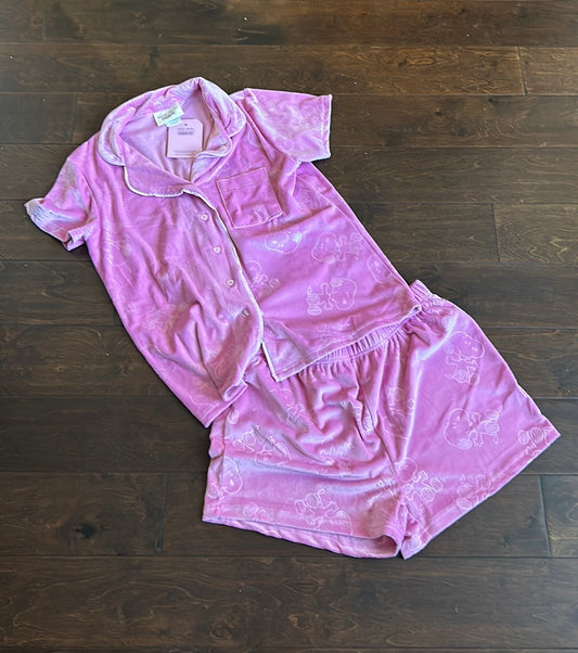 Munki Munki Snoopy Peanuts Pajama Set Womens Sz M Valentines New Velour Pink