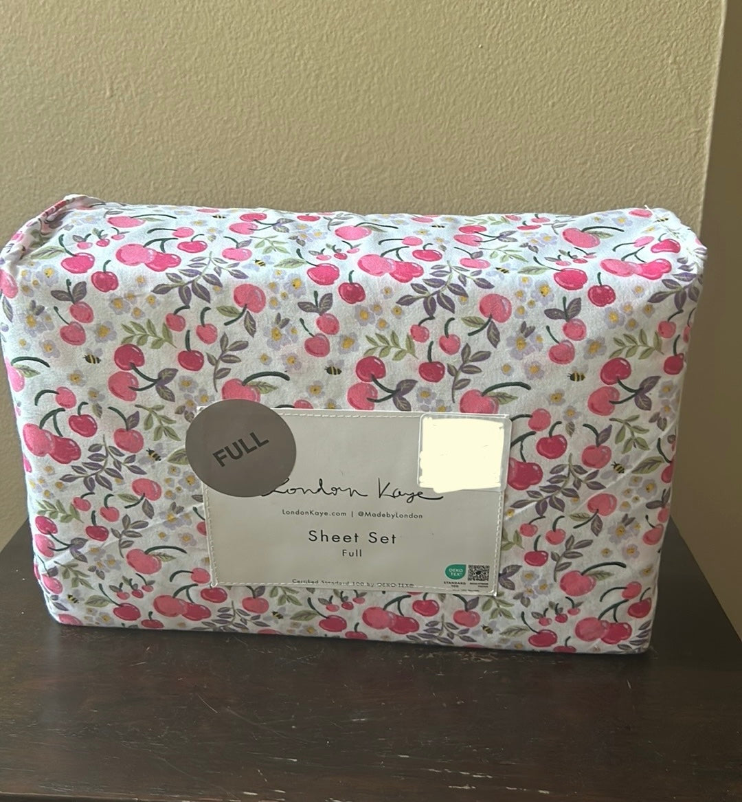 London Kaye sheet Set Themed Cherry Print Full Size New Floral