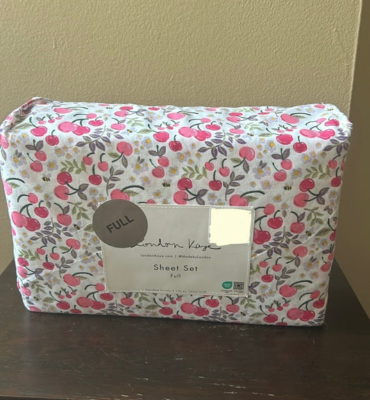 London Kaye sheet Set Themed Cherry Print Full Size New Floral