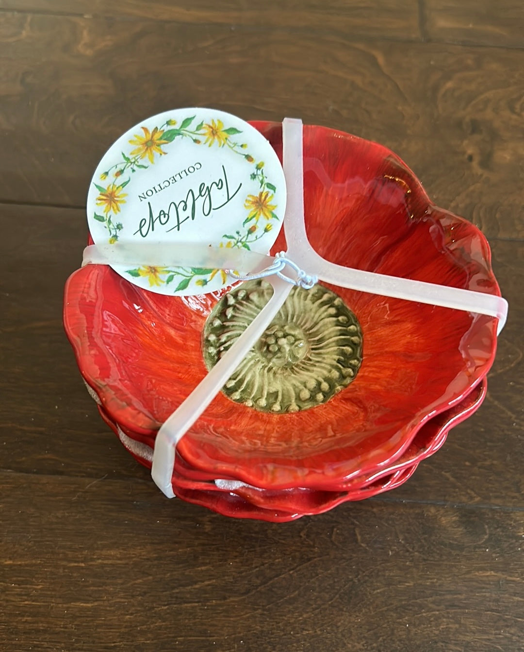 Set Of 8 Red Flower Peony Appetizer / Dessert Bowls  New Ceramic 5”