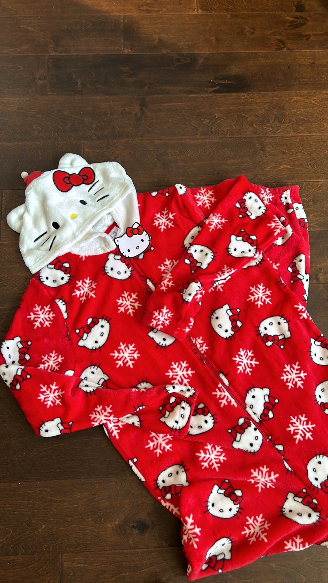 Hello Kitty Womens Union Suit One Piece Pajamas Pants Christmas Snowflakes