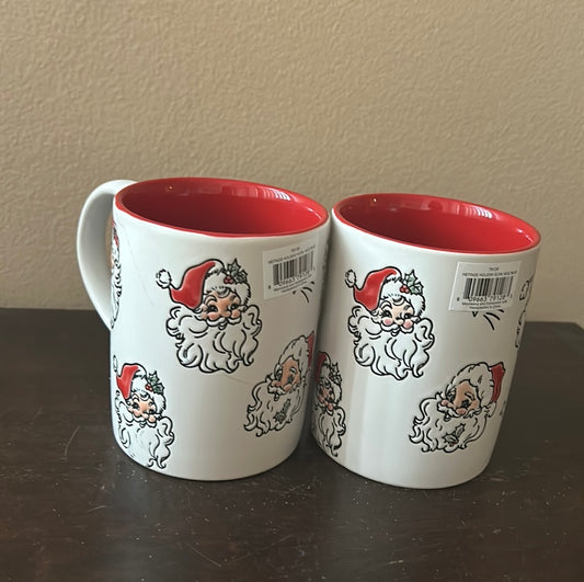 Spectrum Set of 2 Santa Face Christmas Coffee Mugs New Ceramic