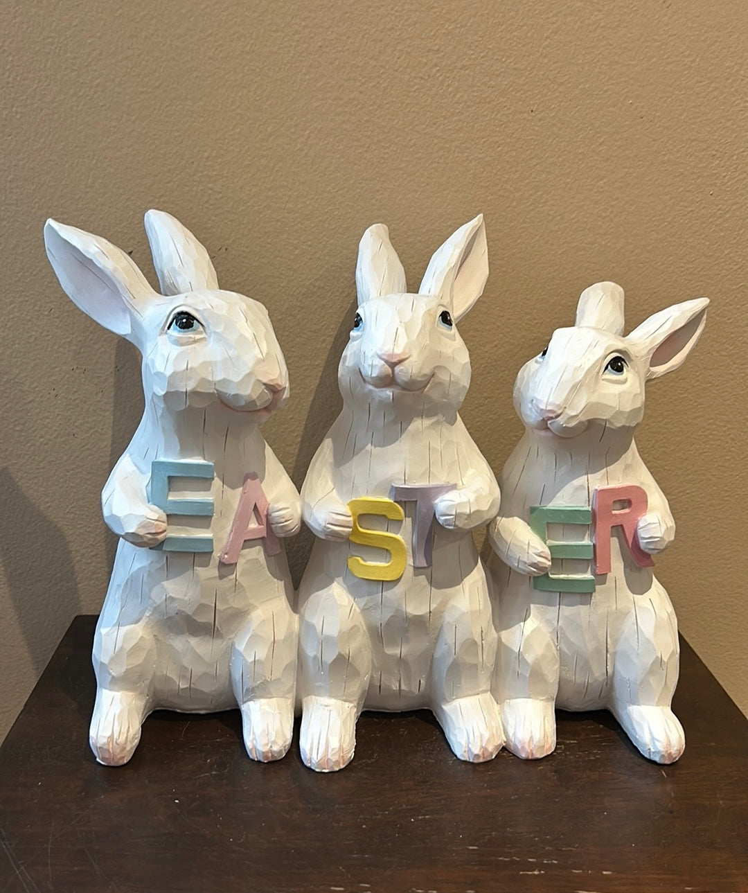 3 Easter Bunny Holding Easter Sign New Figurine