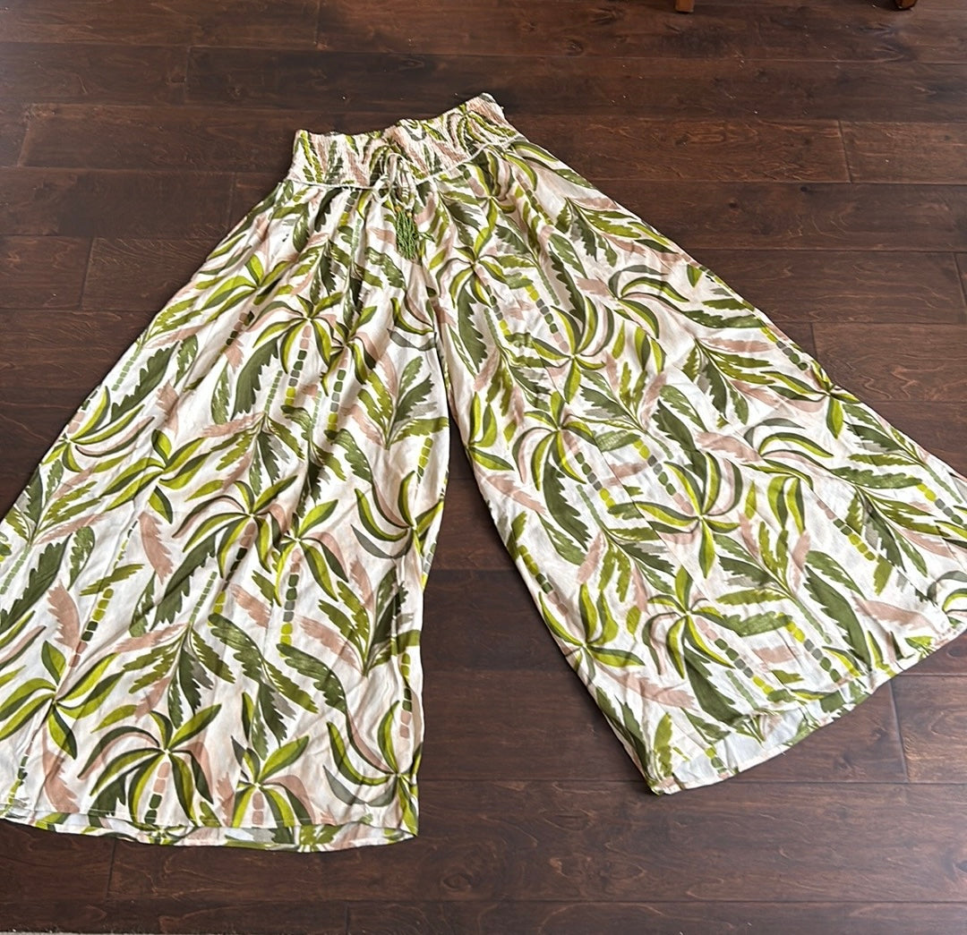 True Destinations Flare Pants Beach Coverup sz L New Tropical Palm Trees New
