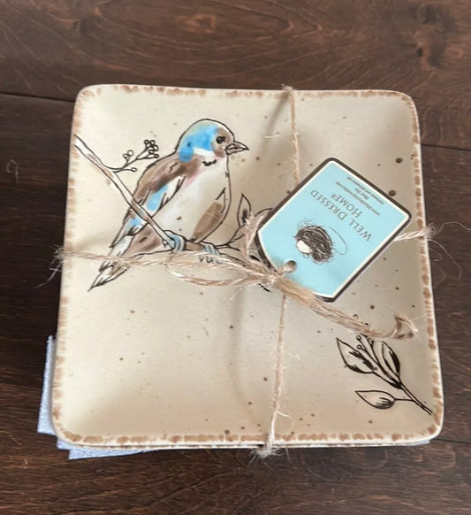 Blue Sky Clayworks Bluebird Appetizer Dessert Plates Songbird set of 4 Ceramic