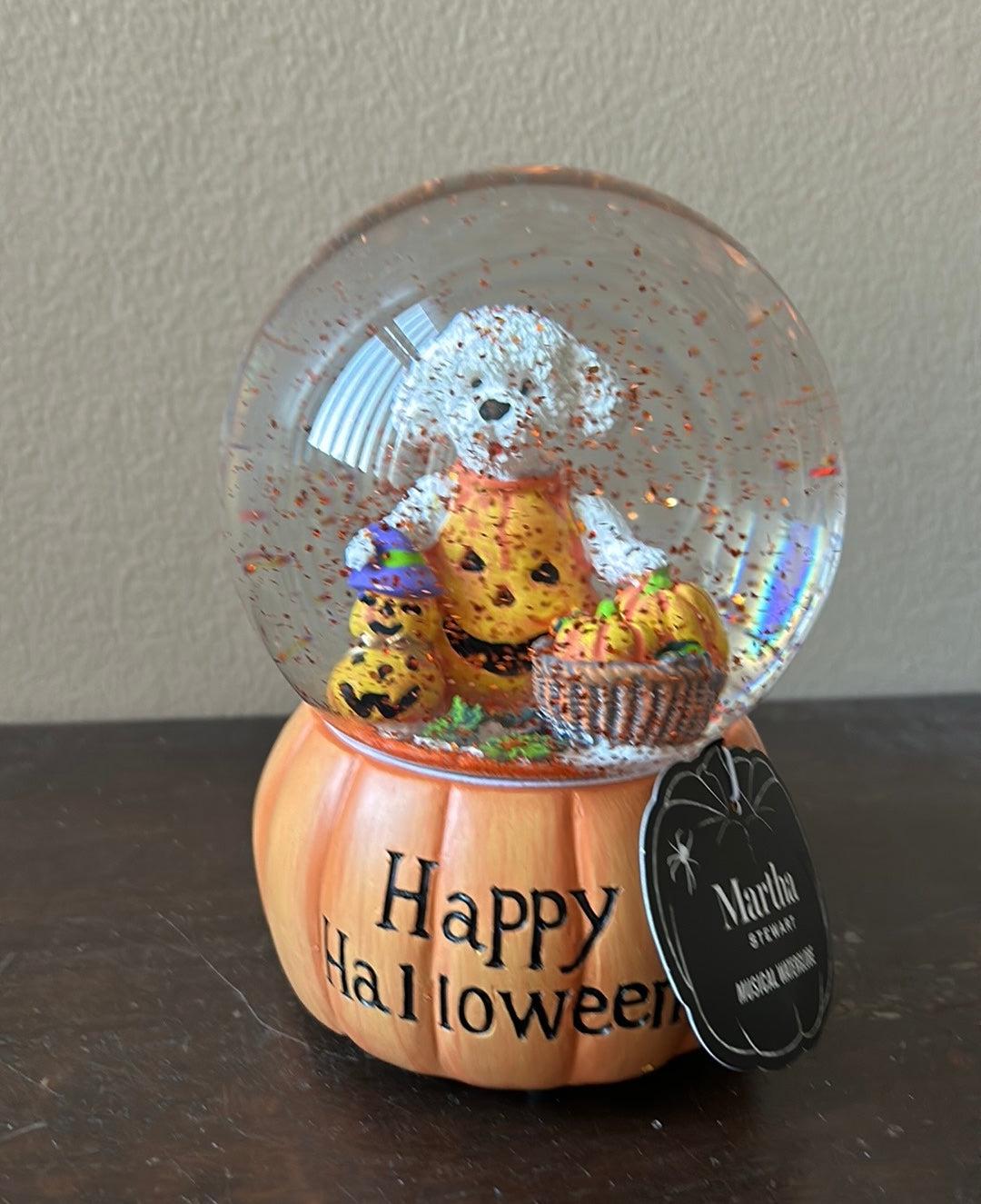 Martha Stewart Musical Globe Happy Halloween Pumpkin Dog New