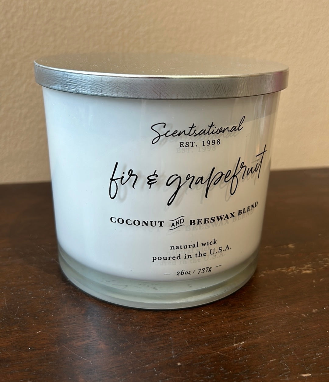 Scentsational Fir & Grapefruit Candle  Glass Jar 26oz 3 Wick Coconut Wax